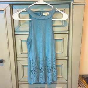 Swayed Mute Blue Neck Wrap Tank- Flower Detailing